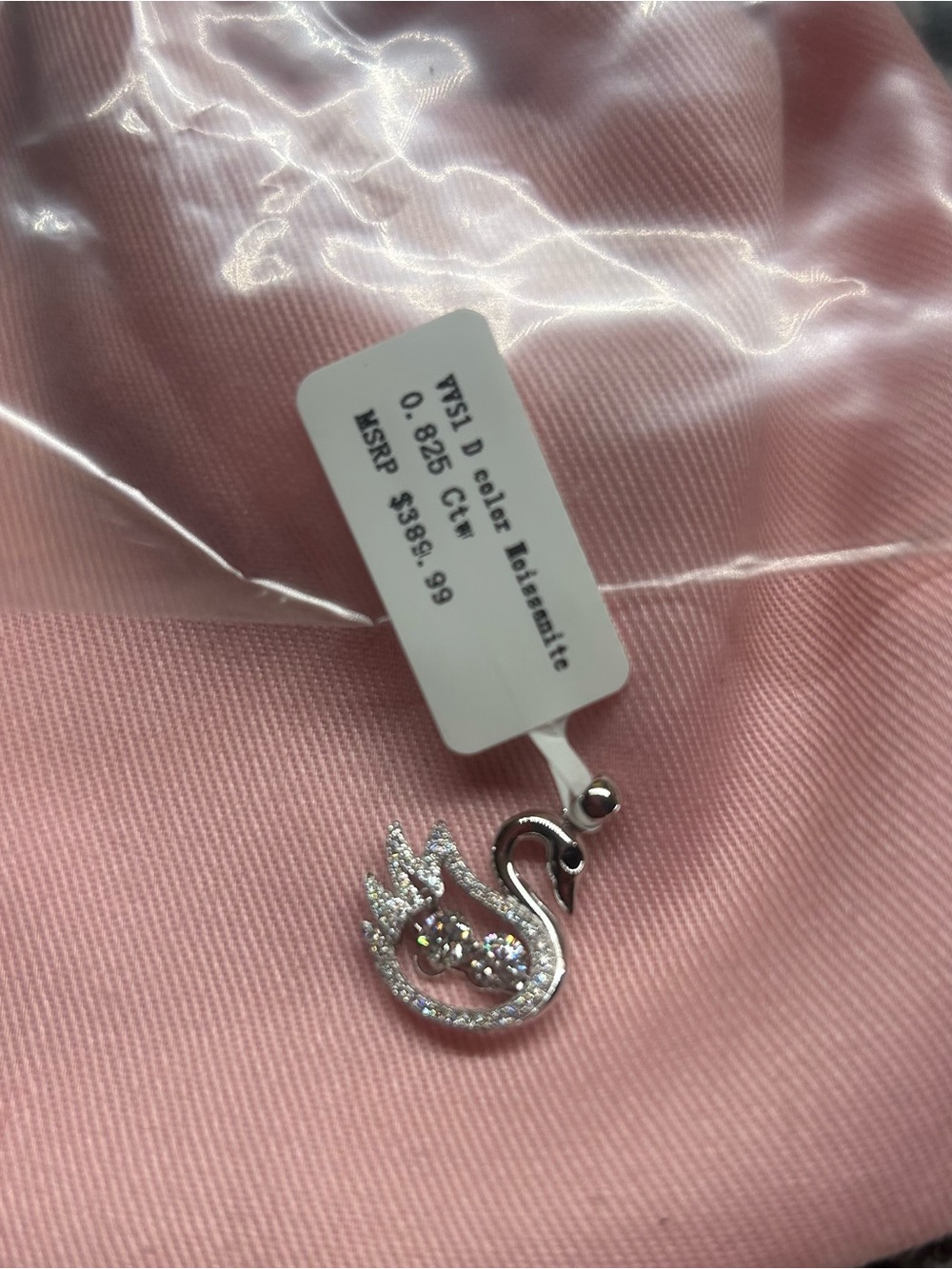 Moissanite Swan Pendant Necklace in Sterling Silver